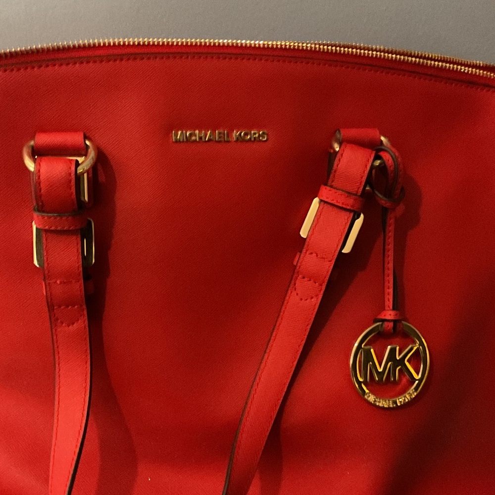 Michael Kors Red Shoulder Bag with Gold Accents tote bag. - Picture 3 of 9